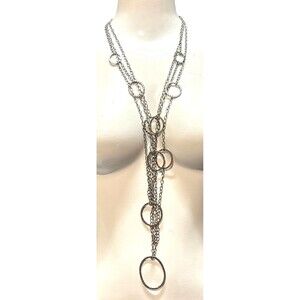 Chico’s necklace long 20" silver tone chain minimalist Boho chic statement piece